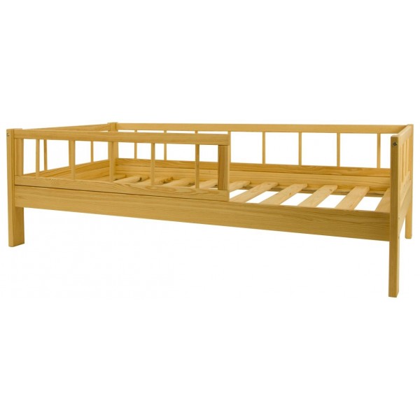 Naturalne łóżko dziecięce z drewna z barierkami skandynawski styl tapczan 160x80cm