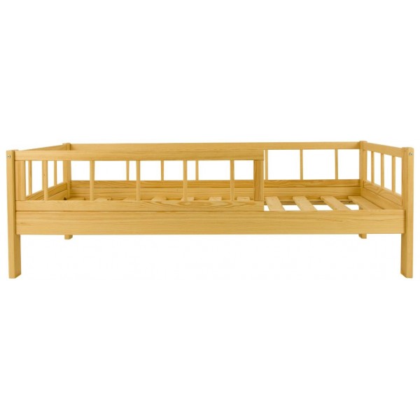 Naturalne łóżko dziecięce z drewna z barierkami skandynawski styl tapczan 160x80cm