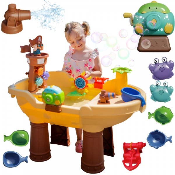 Stolik Wodny 2w1 Piaskownica Statek Piracki XL z Maszyna do Robienia Baniek Mydlanych WOOPIE 