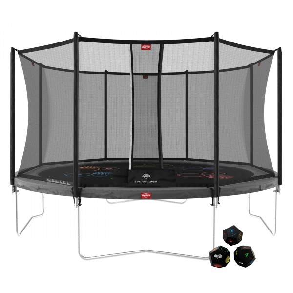 Trampolina Favorit Gray 430 cm + Siatka Bezpieczeństwa Comfort + Gra Zręcznościowo Logiczna LEVELS BERG