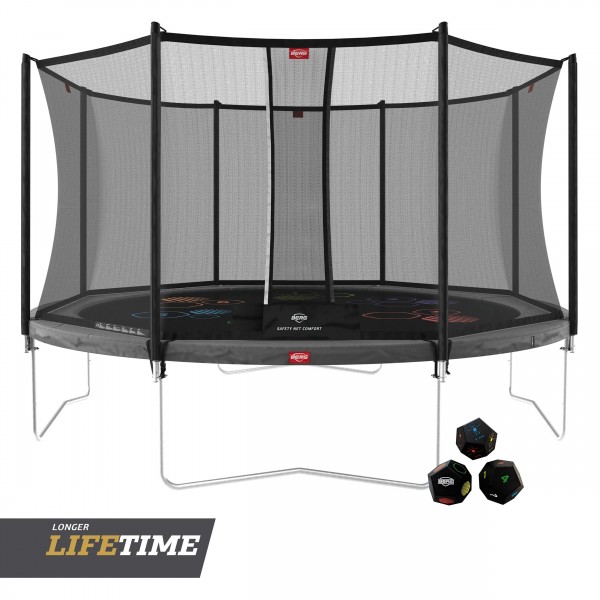 Trampolina Favorit Gray 430 cm + Siatka Bezpieczeństwa Comfort + Gra Zręcznościowo Logiczna LEVELS BERG